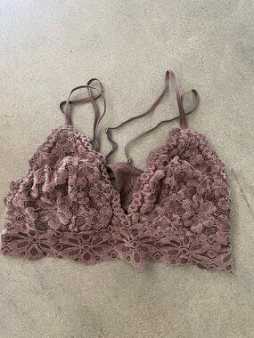 Aerie New Blooms Brown/Burgundy Floral Velvet Lace Textured Bralette.  Size S